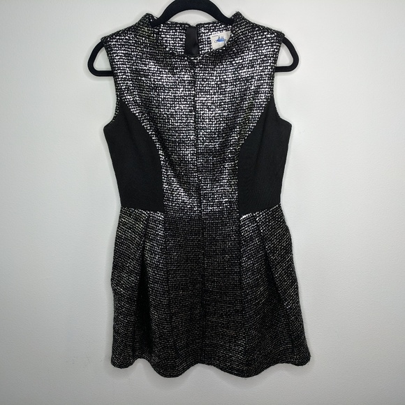 MILLY Runway Black Silver Tweed Cleo Dress 8